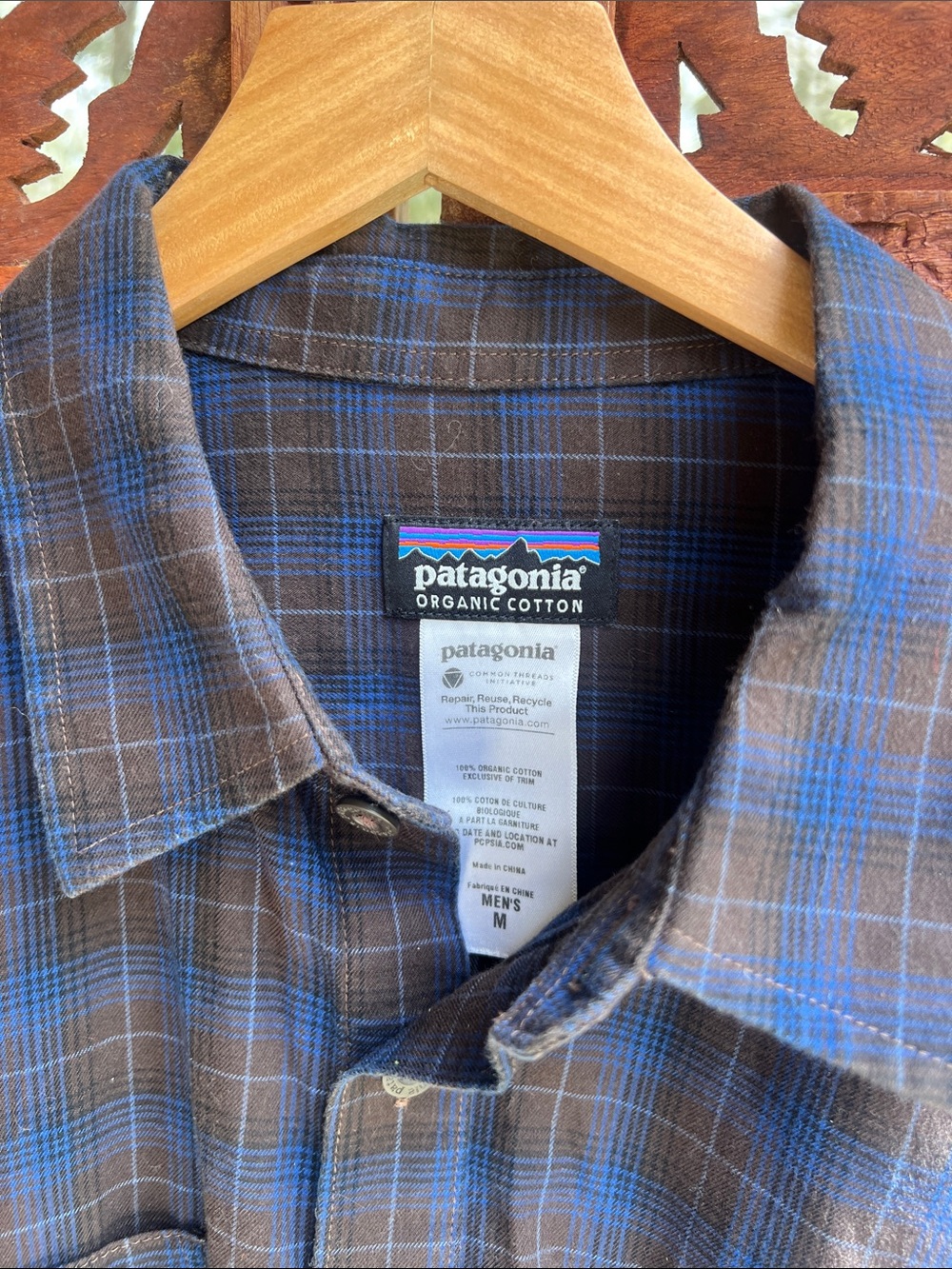 Patagonia Brown and Blue Plaid Organic Cotton Button-Down Shirt